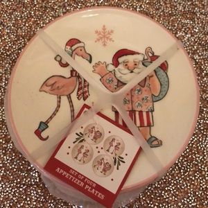 New 4 Christmas Santa Flamingo Plates